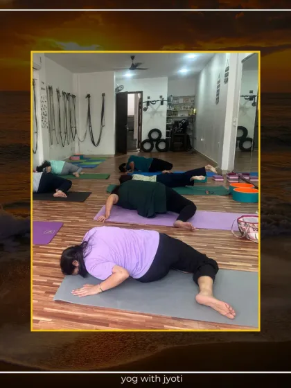 A class practices a gentle supine twist to release tension in the upper back and shoulders.