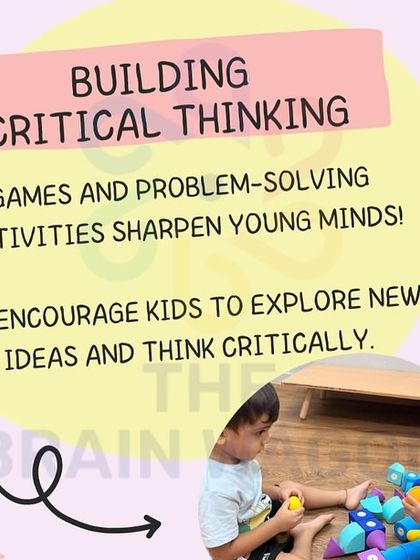 This graphic highlights how we build critical thinking through games and problem-solving activities that sharpen young minds.