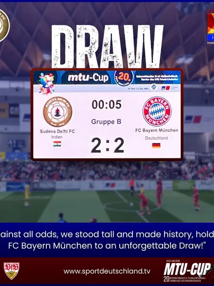 The final scoreboard showing our historic 2-2 draw against FC Bayern München. A result that sent a message across the world of youth football.
