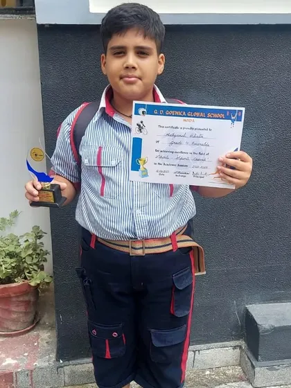We celebrate every achievement, big or small. Here, one of our students, Adhyansh Bhatia, is recognized as the 'Sports Champ' at his school.