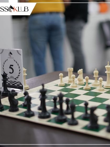 A close up of a chessboard ready for action at our Coimbatore center. We use quality equipment to ensure the best possible playing experience for all our members.