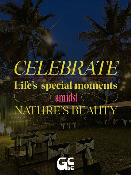 Celebrate life's special moments amidst nature's beauty. This photo shows a beautiful evening setup on our lawn, perfect for an intimate wedding, anniversary, or elegant party.