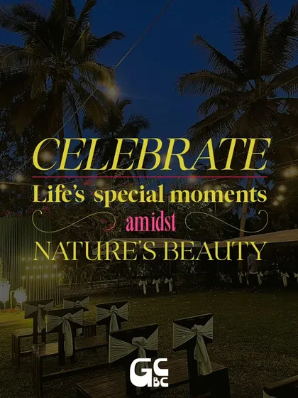 Celebrate life's special moments amidst nature's beauty. This photo shows a beautiful evening setup on our lawn, perfect for an intimate wedding, anniversary, or elegant party.