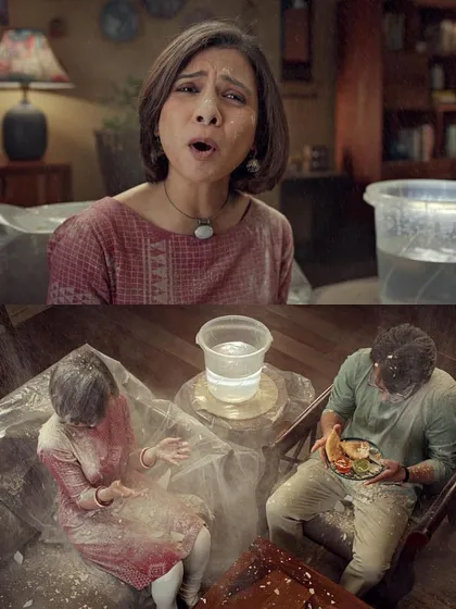 A dramatic moment from the Nerolac ad. The makeup was designed to stay put and look consistent even during action-heavy scenes.