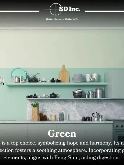 Green is a wonderful choice for kitchens, symbolizing harmony and freshness. This mint green kitchen with marble accents creates a soothing and natural atmosphere.
