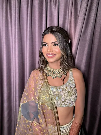 Anushka looking happy and confident as she celebrates the start of her wedding journey.