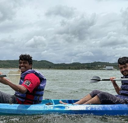 After the Savandurga trek, we cool off with some fun kayaking in the nearby Manchanabele reservoir.