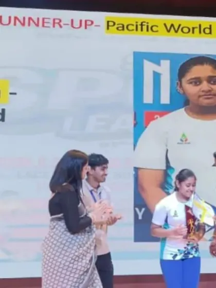 Shaily Gupta from Pacific World School receiving her silver medal at the Badminton Inter-School Tournament. Her consistency and hard work are an example for all our players.