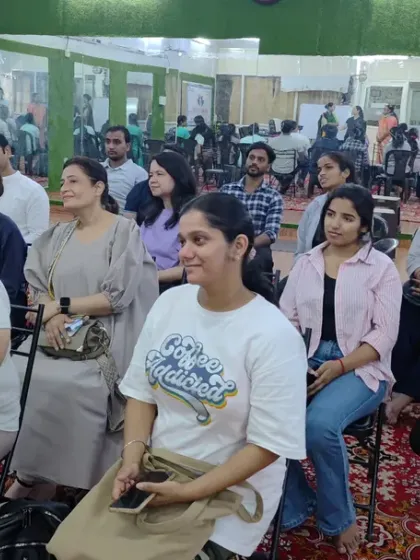 Participants listening during the PCOD/PCOS workshop. We cover everything from the role of stress to specific yoga asanas that can help regulate the endocrine system.
