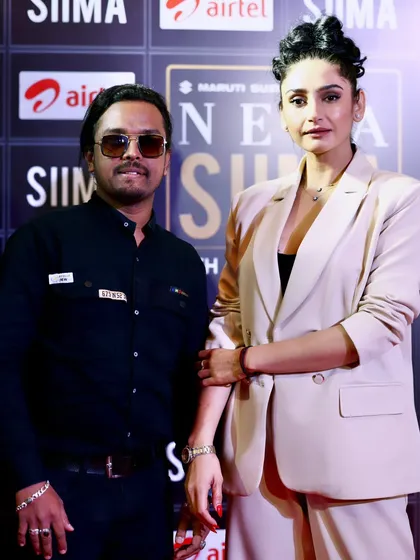 On the red carpet with actress Ragini Dwivedi at the SIIMA nomination show. Part of my service is managing celebrity appearances and ensuring seamless media coordination for maximum event impact.