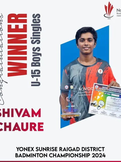 Another winner from our academy, Shivam Chaure, who clinched the U-15 Boys Singles title at the Raigad District Championship 2024.