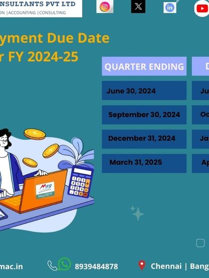 A simple calendar showing the quarterly due dates for TDS payments for the financial year 2024-25. Marking these dates is essential for timely tax compliance.