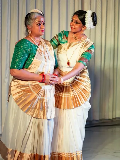 A beautiful moment of interaction between two dancers from our experimental piece "Uthara," presented at The Mahabharata retreat in Bangalore.