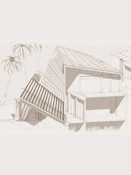A more developed sketch of Tellado Villas, showing the evolution of the design. This is part of our adventure of spontaneous thinking and inspired moments, where we refine ideas on the path from concept to reality.