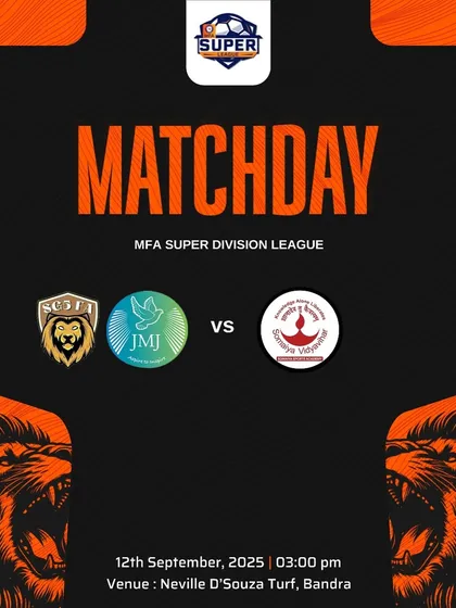 Announcing our upcoming battle in the MFA Super Division against Somaiya Vidyavihar. Every game is a chance to prove ourselves.