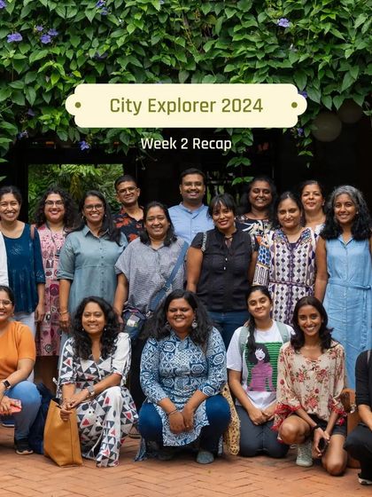 A group photo from the "City Explorer" workshop, where participants took a curated tour of the sustainable Good Earth Malhar community, where Koota is located.
