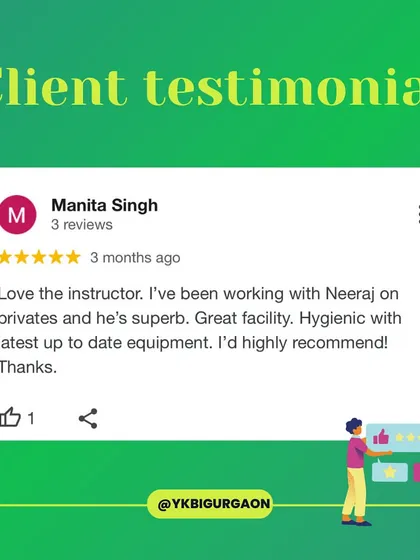 "Love the instructor. Great facility. Hygienic with latest up to date equipment. I'd highly recommend!" I pride myself on providing a top-notch experience from start to finish.