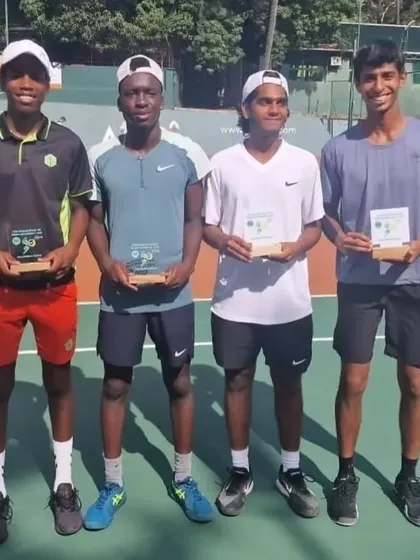NTC player Ronit Gupta and his partner Muaz Malik celebrating their doubles title win at the ITF J30 tournament in Maputo, Mozambique.