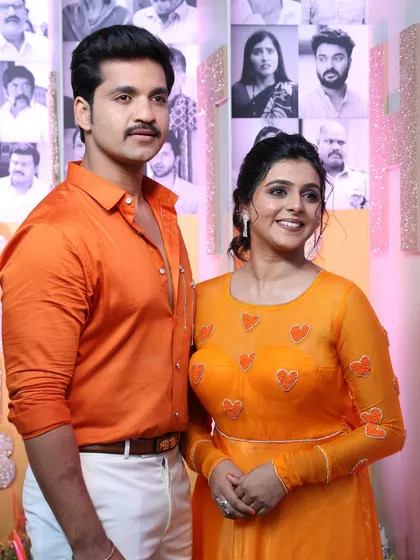 A beautiful portrait of the on-screen couple, Shivani and Rohit. Her makeup is soft and pretty, while his is clean and masculine.
