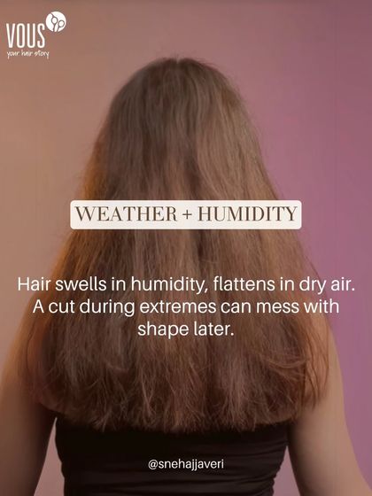 Your hair reacts to everything from weather and humidity to your own body's cycles. This graphic explains how extreme weather can affect your haircut's shape, making timing an important factor.