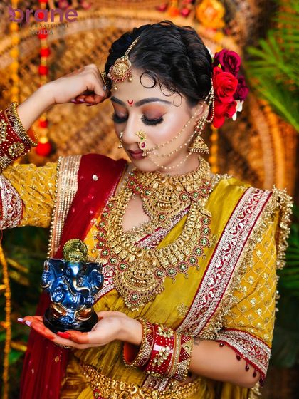 Another beautiful shot from the Ganesh Chaturthi series, showcasing the student's ability to create a themed and culturally rich bridal look.