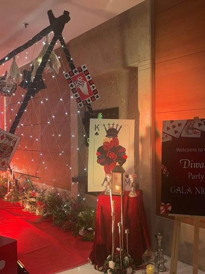 The fun, casino-themed decor at a Diwali gala night.