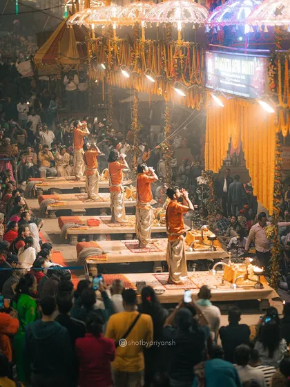 A classic shot of the Ganga Aarti in Varanasi, a memory from my travels in 2023 that captures the essence of devotion.