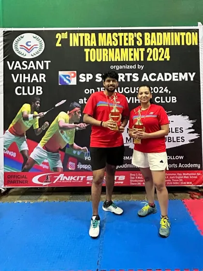 Runners-up of the Mixed Doubles Group A & B, Mamta and Lalit, celebrating a great tournament.