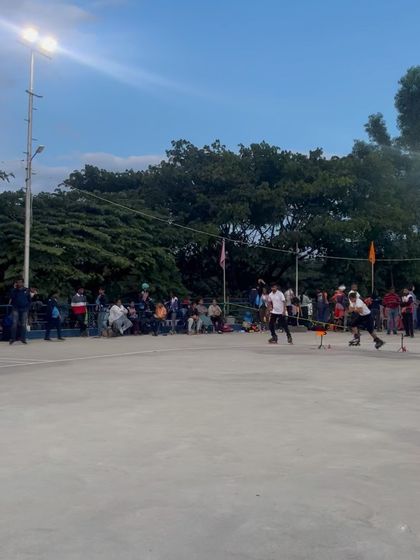 An action shot from the 60th National Roller Skating Championship held in Bengaluru, where our skater competed in the inline speed slalom.