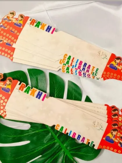 This "Celebrate Rakhi" packing card is another one of our festive designs. We offer a wide variety to suit every style of Rakhi.