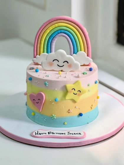 A cake that feels like pure sunshine! This rainbow and cloud theme is made to spark joy with soft pastels, happy stars, and a whole lot of love in every detail.
