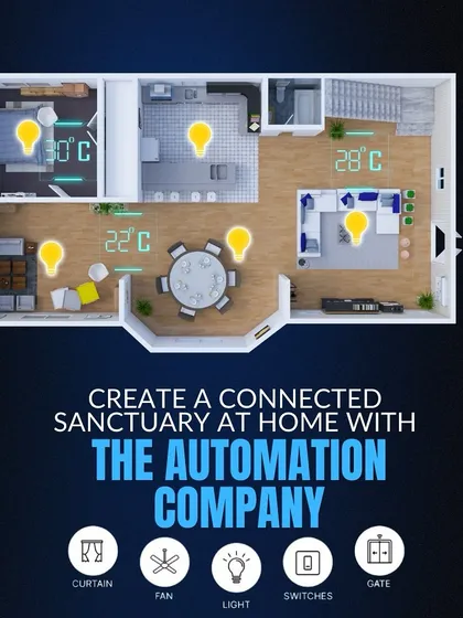 This floor plan visualizes a connected home sanctuary. It shows how our system can manage lighting and temperature in different zones, all controlled from a central interface for optimal comfort and efficiency.