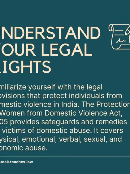 Knowledge is power. I explain your rights under the Protection of Women from Domestic Violence Act, 2005, which covers physical, emotional, and economic abuse.