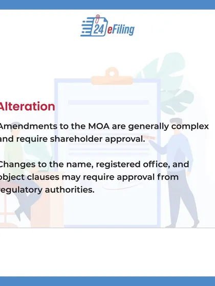 As your business evolves, you may need to amend your MOA. This process can be complex, requiring shareholder and regulatory approval, and we manage it for you to ensure full compliance.