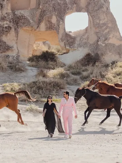 A moment straight out of a fairytale in Cappadocia, Turkey. We orchestrated this incredible shot with Kashish and Simran walking hand-in-hand as wild horses ran alongside them, creating a powerful and unforgettable image of their journey together.