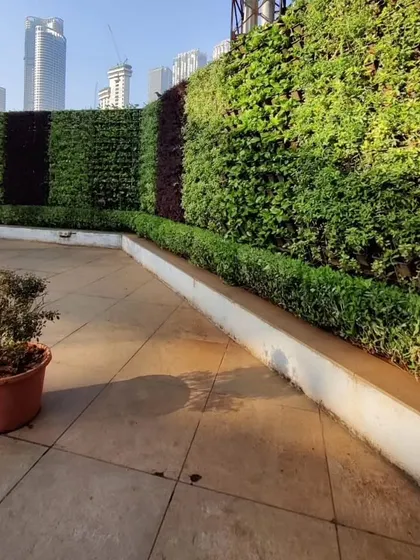 We love turning blank urban walls into green canvases. Here in Mumbai, against a backdrop of skyscrapers, we designed a large-scale vertical garden with a bold geometric pattern, proving that nature can thrive anywhere with the right design.