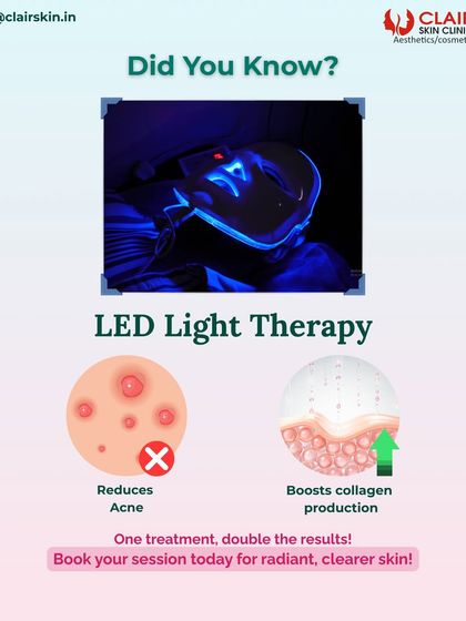 Did you know LED Light Therapy offers double the results? It uses different wavelengths of light to both reduce acne-causing bacteria and calm inflammation, while also boosting collagen production for clearer, more radiant skin.