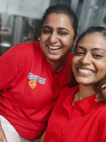 A happy moment between our founders, Chef Pooja and Khyati, during our team Christmas party. Their partnership is the heart of Gourmetly Yours.