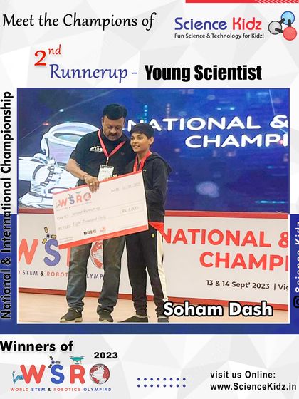 Soham Dash, our 2nd Runner-up in the Young Scientist category at the WSRO 2023 National Championship, receiving his award.