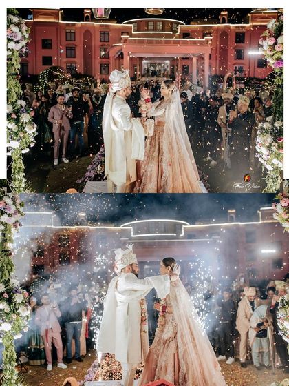 The perfect finale to a royal wedding ceremony. We capture the joy of Lakshay and Shweta's union against the backdrop of a beautifully lit palace, complete with celebratory fireworks.