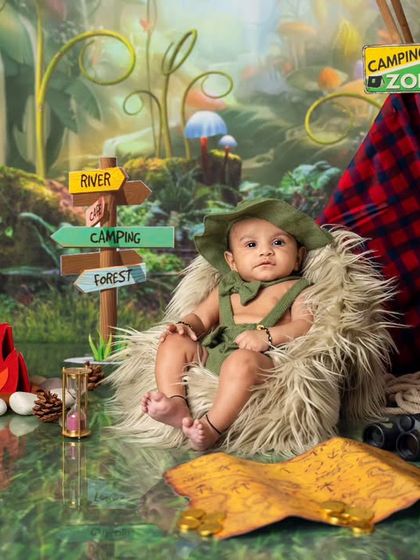 A wide shot of our camping setup shows the different paths our little explorer can take, whether to the river, the forest, or the camping zone.