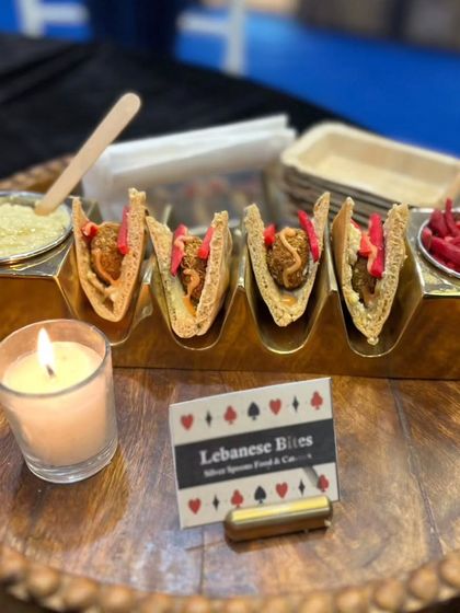 Lebanese Bites served in a taco-style presentation for a Diwali party. This fusion dish shows my ability to incorporate diverse cuisines like Lebanese and Mexican into any event.