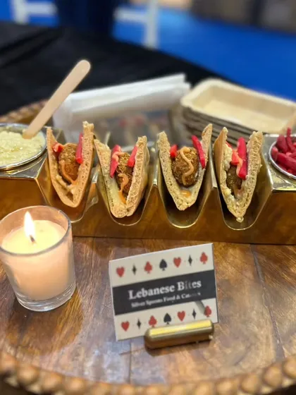 Lebanese Bites served in a taco-style presentation for a Diwali party. This fusion dish shows my ability to incorporate diverse cuisines like Lebanese and Mexican into any event.