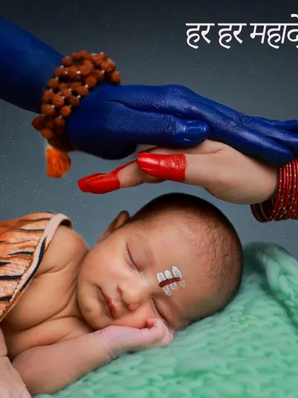 For me, photography is about telling a story. Here, we imagined a little one blessed by Mahadev, capturing a moment of divine innocence. I love creating these unique, cultural themes that feel so special and personal to your family.