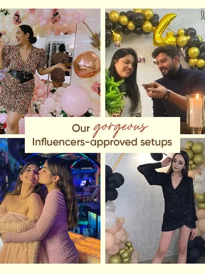 A collage showcasing some of our gorgeous, influencer-approved setups. We pride ourselves on creating decor that not only looks great in person but also stands out on social media feeds.