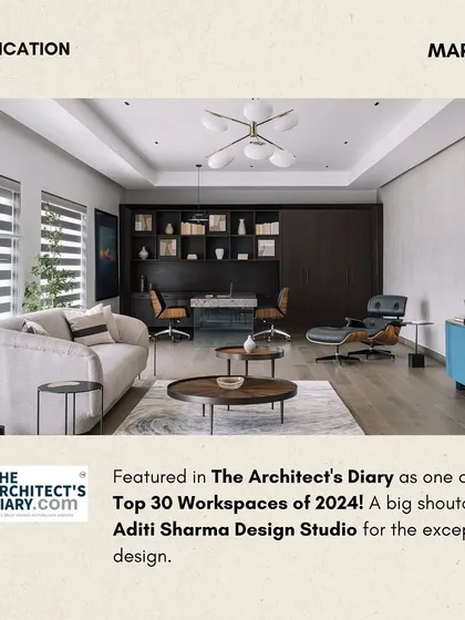 We are proud to have our furniture featured in this project by Aditi Sharma Design Studio, which was named one of The Architect's Diary's Top 30 Workspaces of 2024. This is a testament to our successful collaboration with leading design professionals.