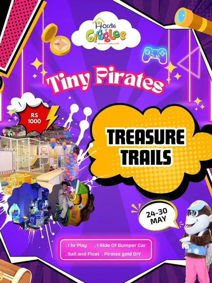 Ahoy, Tiny Pirates! Our Treasure Trails event set sail with a fun-filled pirate theme, including playtime, a bumper car ride, and a pirate gold DIY craft.