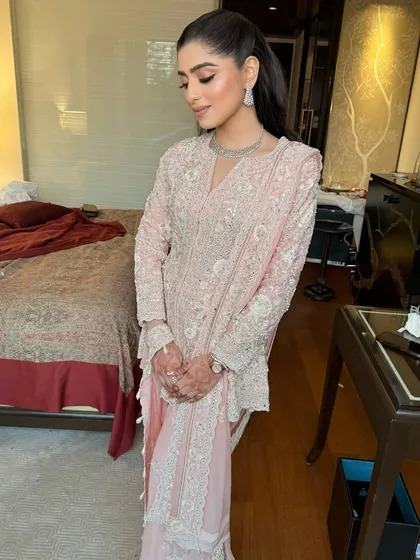 Glowing from within. Shubhangi's Roka ceremony look is a testament to her inner radiance.