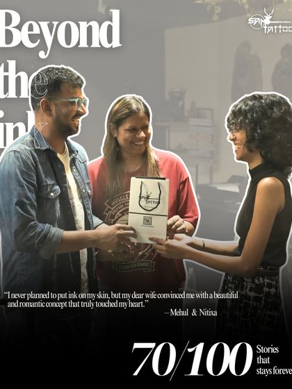 "I never planned to put ink on my skin, but my dear wife convinced me with a beautiful and romantic concept that truly touched my heart." A couple celebrating their 10th anniversary with us.