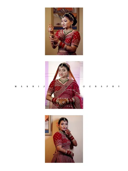 This vertical collage showcases the bride in a series of elegant poses. It's a great way to capture different angles of her look, from her jewelry details to her full posture.